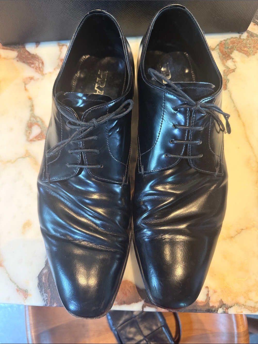 Prada Black Leather Lace-Up Oxfords